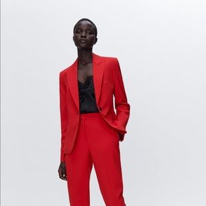 Zara Basic Blazer long sleeve with lapel collar, front welt pockets, back vent.